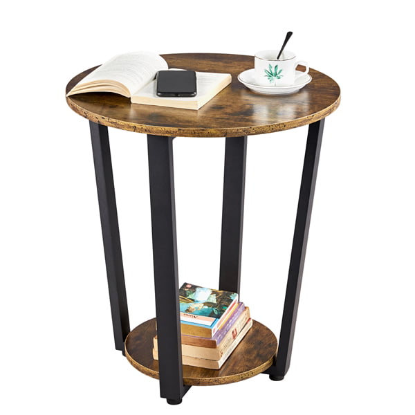 Smilemart Metal Side Table Industrial, Metal Round Side Table With Storage