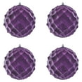 thumbnail image 5 of Vickerman 6" Plum Shiny Form Ball Drilled Wired 4/Bag. Add texture and shimmer to your holiday decorating projects with this geometric shaped ball. It features glitter accents along the edges of the g, 5 of 5