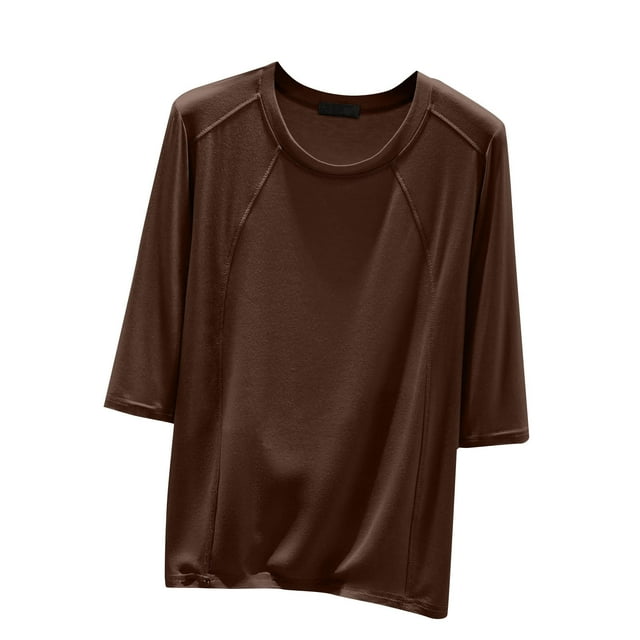 Timegard Hauts pour Femmes Col Rond Manches 3/4 Blouse Ample Confortable Décontractée Couleur Unie Pyjama Tee Hauts