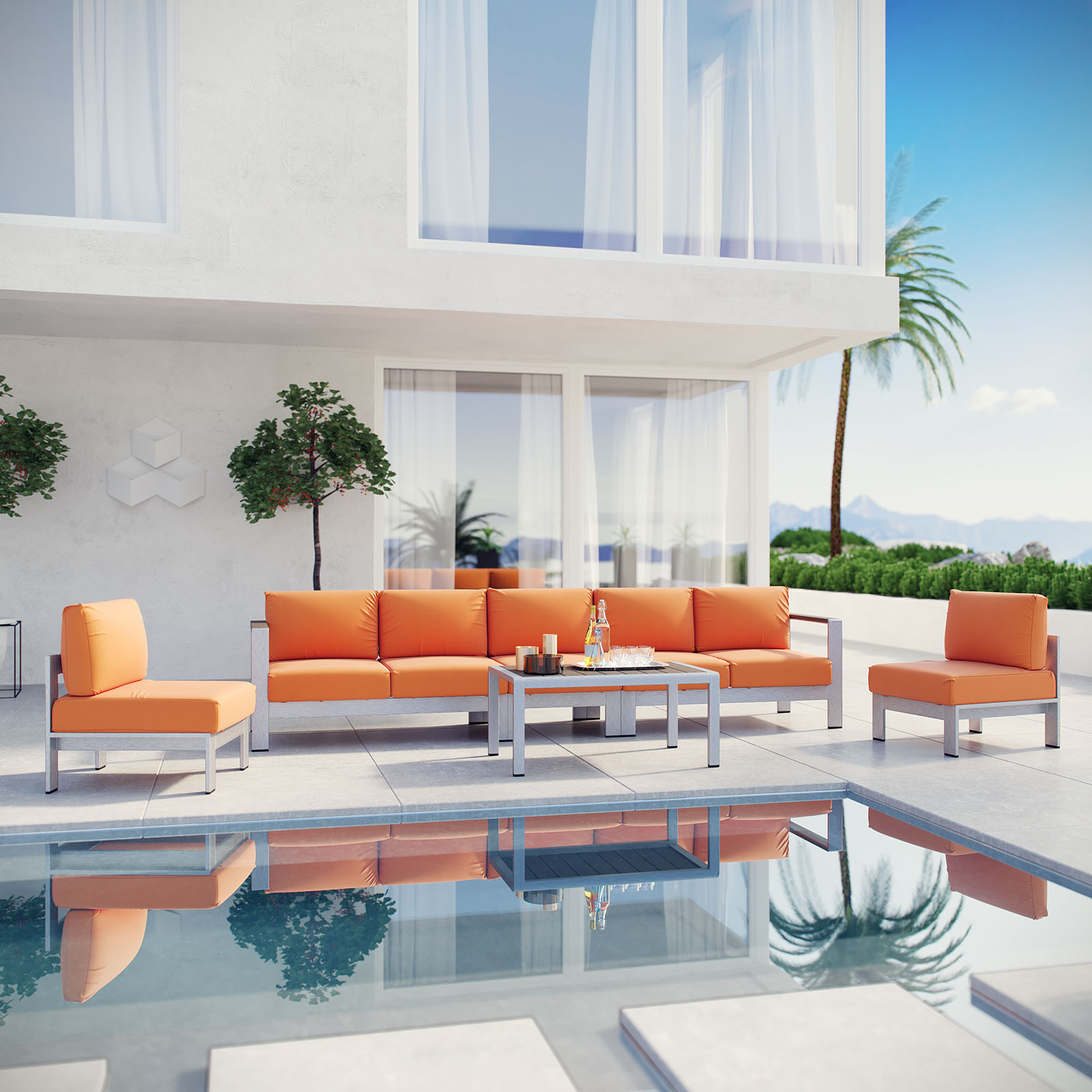 Modern Contemporary Urban Design Outdoor Patio Balcony Six PCS Sectional Sofa Set, Orange, Aluminum - image 2 of 6