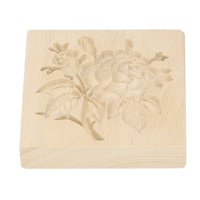 , Easy Release Rounded Edge Beechwood Reusable Biscuit Press Beautiful Pattern For Chocolate For Home And Flower,Rose And Leaves,Rose Flower,Love Heart And Rose,Fruit Tree