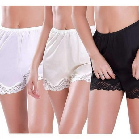 Women Lace Boxer Shorts Anti-Static Slip Silk Elastic Waistline Bloomers Safety Pants Underwear Panties