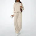 thumbnail image 3 of Women's Round Neck Sweatshirt Wide Leg Sweatpants Casual Suit Sportswear Set, for Winter Lounge and Sports Activities,Beige,L, 3 of 7