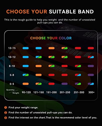 Pull Up Assistance Bands - Set of 5 Resistance Heavy Duty Workout Exercise Stretch Fitness Bands Assist Set for Body,Instruction Guide and Carry Bag Included