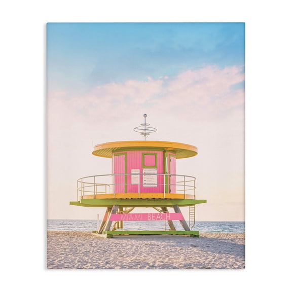 Stupell Industries Coastal Pink Lifeguard Stand Landscape Canvas Art, 16 x 20, by Sisi and Seb