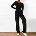 thumbnail image 2 of VISALY 2 Piece Lounge Set Sweatsuit Set Long Sleeve T Shirt Crop Tops Tank Tops Wide Leg Pants Travel Outfits Fashion Casual Sweatshirt Workout Sets Black L, 2 of 4