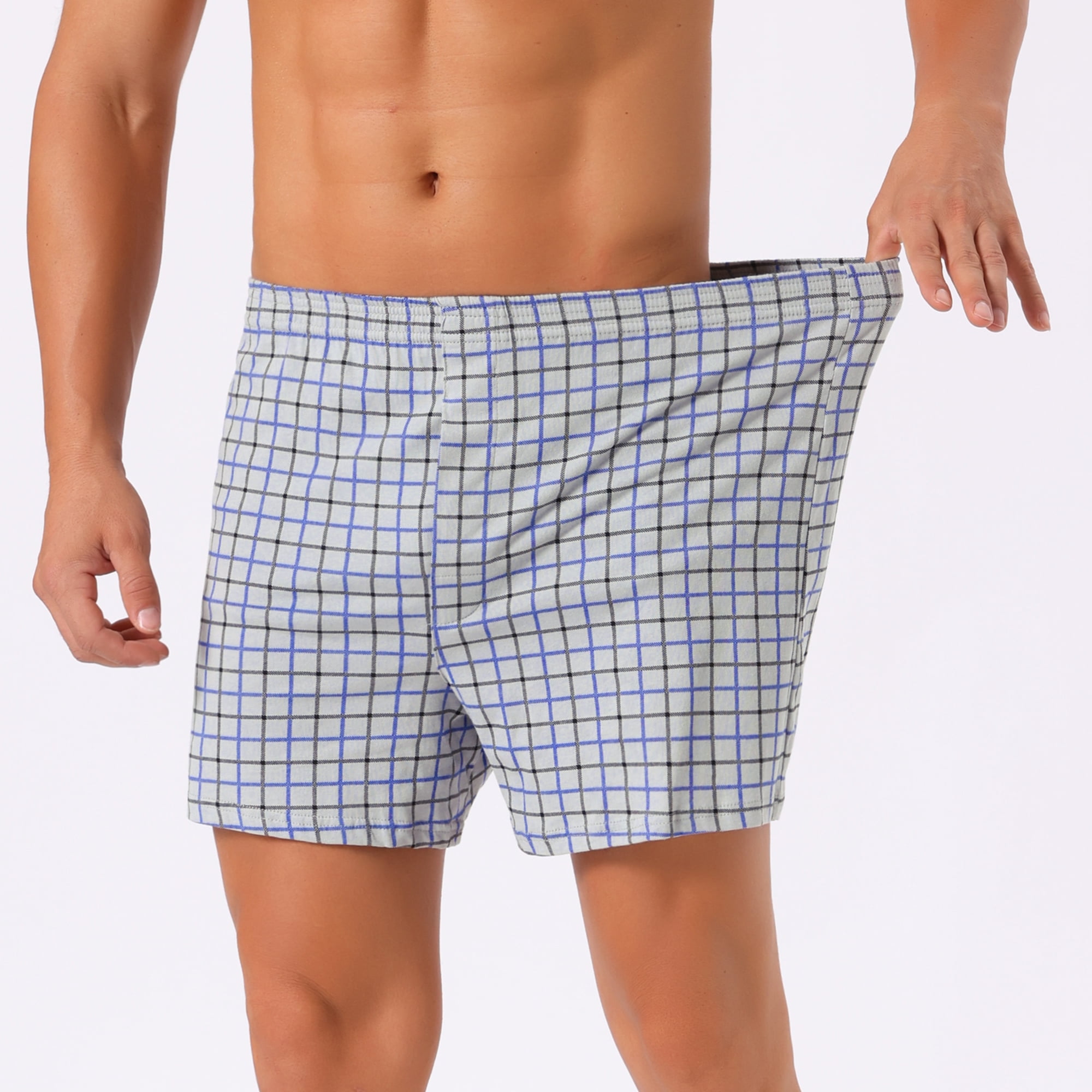 DARING DIVA Men's Classic Elastic Waistband Plaid Pattern Boxer Shorts 30 Gray