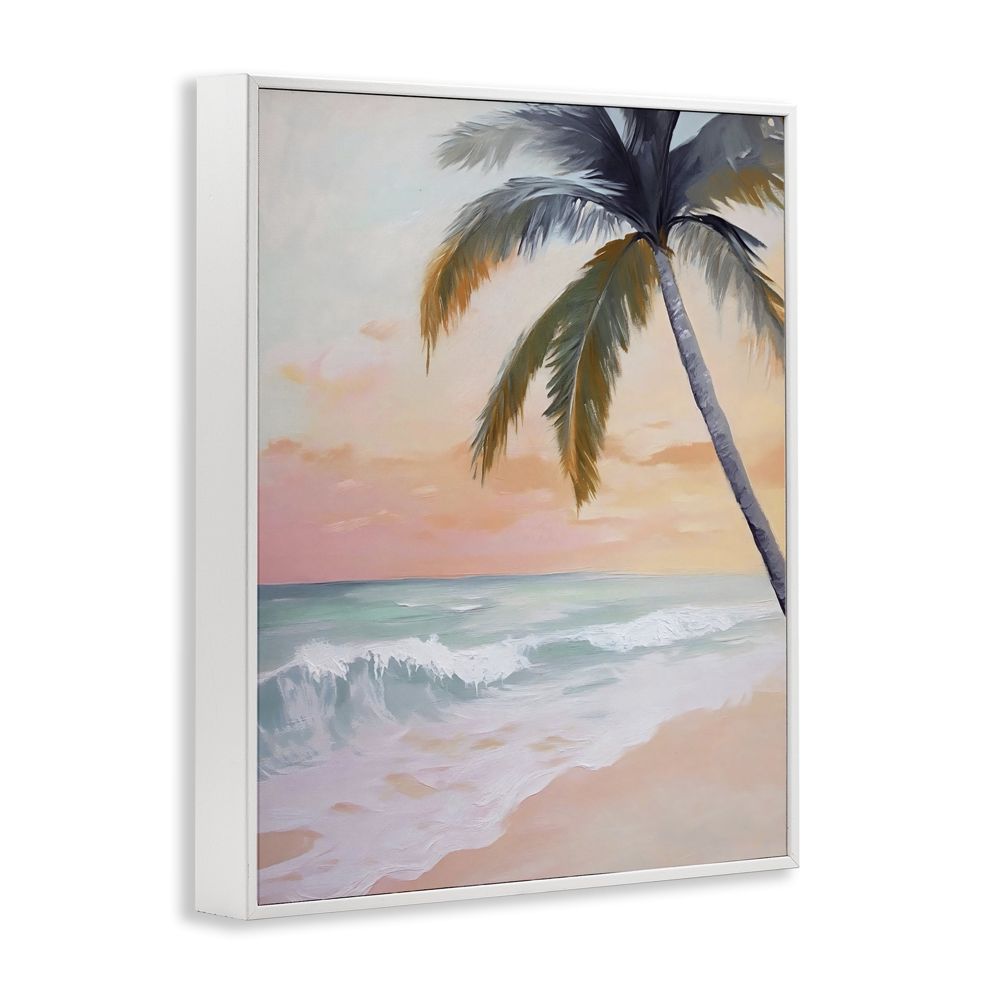 Stupell Industries Tranquil Sunset & Beach Palm White Framed Giclee Art, design by Creative Studio