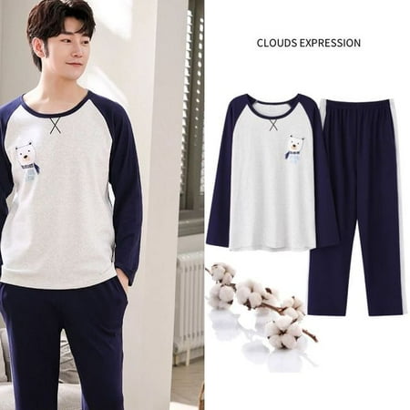 

QWZNDZGR Spring Autumn Plus Size L-4XL PJ Cotton Men s Pajamas Letter Cartoon Pajama Sets Casual Lounge Sleepwear Pyjamas Pijama Homewear