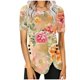 thumbnail image 1 of Blusas de Manga Corta para las Mujeres Botón Impreso Cuello Redondo Top Casual, Blusas para las Mujeres Casual, 1 of 5