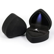 Heart Shaped Ring Box Velvet Holder Jewelry Chest Organizer Earrings Coin Jewelry Presentation Box Case with LED Light for Proposal Engagement Wedding Ceremony Birthday Gift