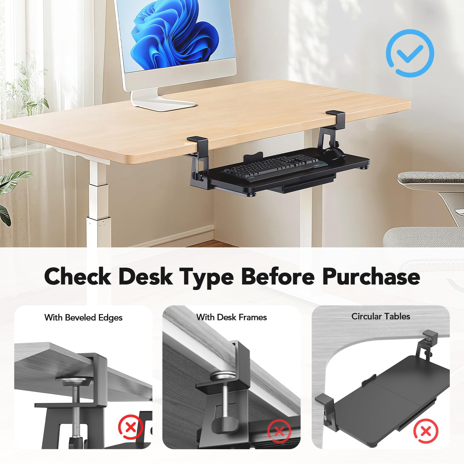 Large Under Desk Tray With Sturdy C-clamp Mount  26 (30.16" Including Clamps) X 12 Inch Slide-out Platform Computer Heavy Duty Storage Drawer For Typing Black