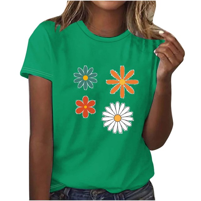 Fankiway T-Shirt Imprimé pour Femmes Col Rond Manches Courtes Hauts en Solde Chemises pour Femmes Manches Courtes