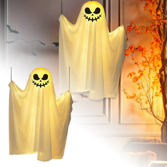 39" Light Up Hanging Ghosts - LED Flying Halloween Decor for Indoor/Outdoor, Spooky Porch, Yard & Garden Decorations with Timer Function