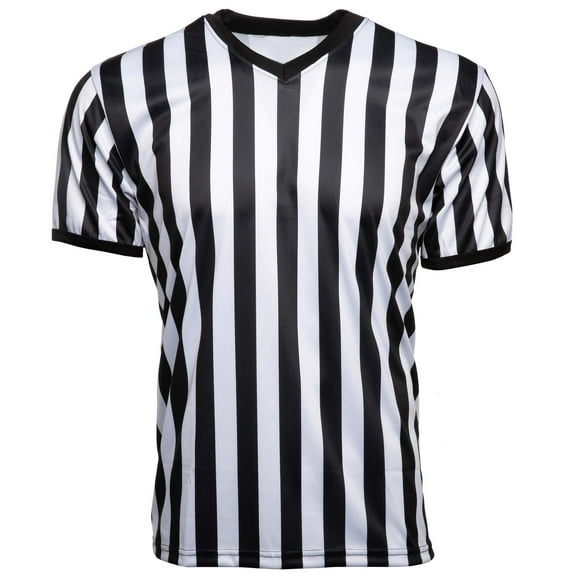 Murray Sporting Goods Men's Official Uniform Black and White Stripe Pro-Style V-Neck Referee Shirt, Officiating Jersey for Basketball, Football, Volleyball (Large)