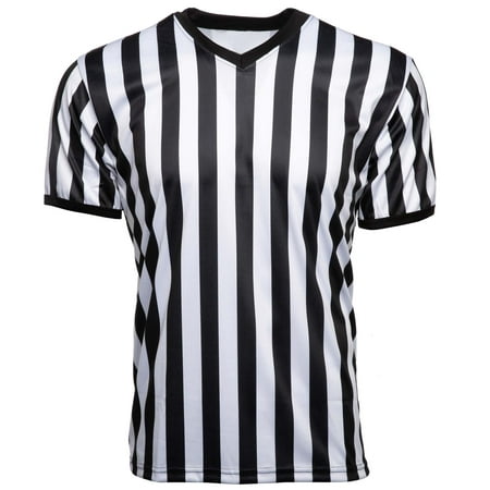 Murray Sporting Goods Men's Official Uniform Black and White Stripe Pro-Style V-Neck Referee Shirt, Officiating Jersey for Basketball, Football, Volleyball (Medium)