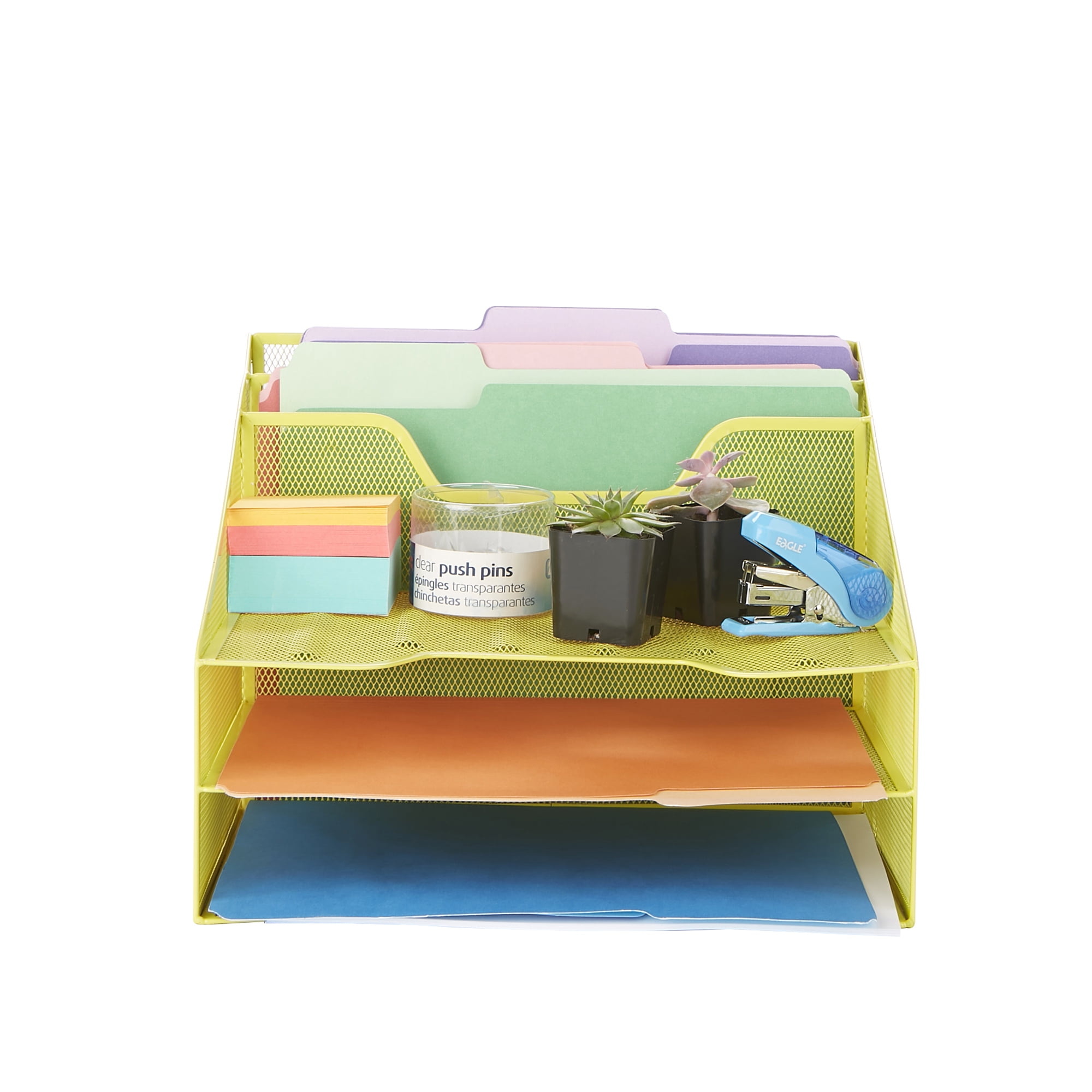 Mind Reader 3Tier Mesh Desk File Organizer Tray with 5 Compartments