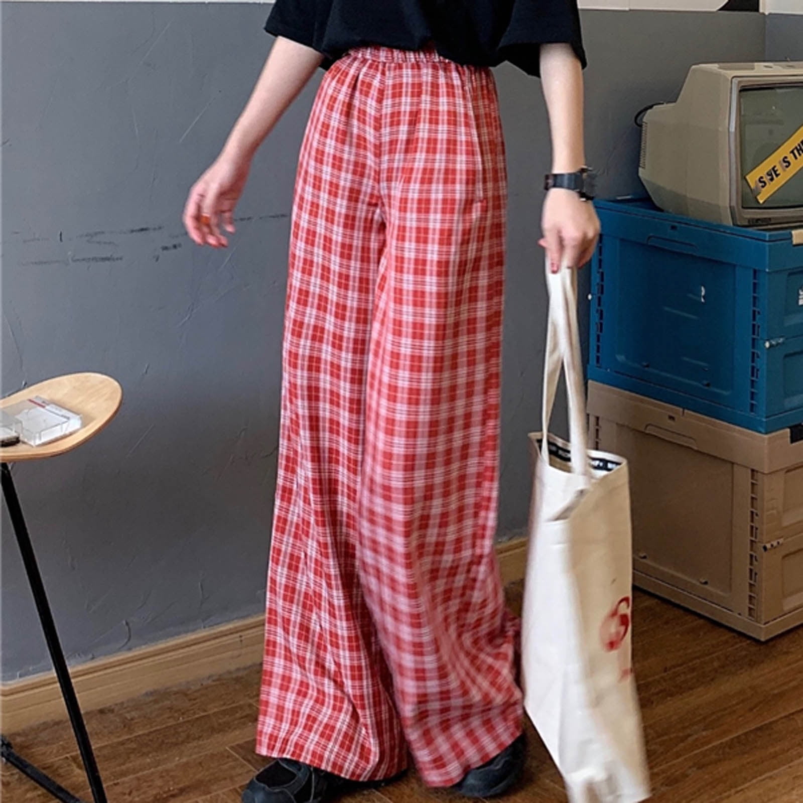 High waisted plaid pants online