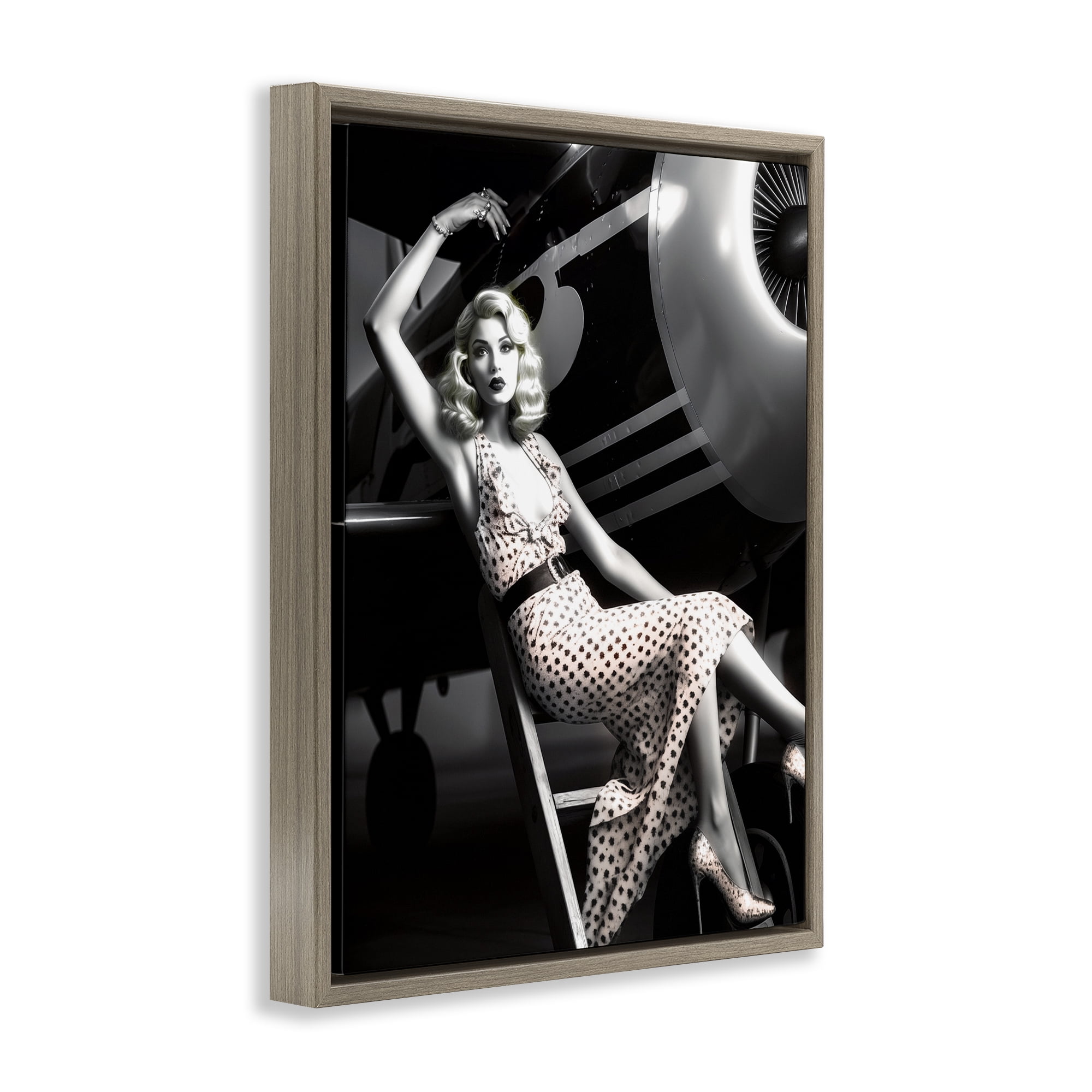 Stupell Industries Vintage Fashion Woman Novelty Painting Brown Floater Framed Art Print Wall Art, 25 x 31