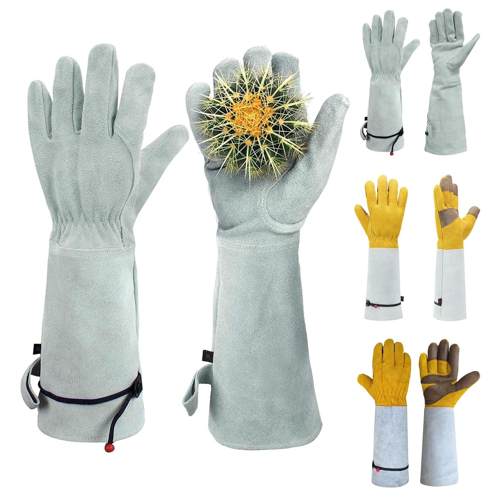 UJNDER Cowhide Long Tube Gardening Needle Proof Labor Garden Gloves for Heavy Duty and Comfort in Yard Work Light Gray
