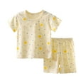 thumbnail image 2 of Spazoro Toddler Girls Pajamas Sets, 2-Pieces Cotton Summer Graphic Print Short Sleeve Shirt and Shorts Sets Beige Size 0 T, 2 of 3