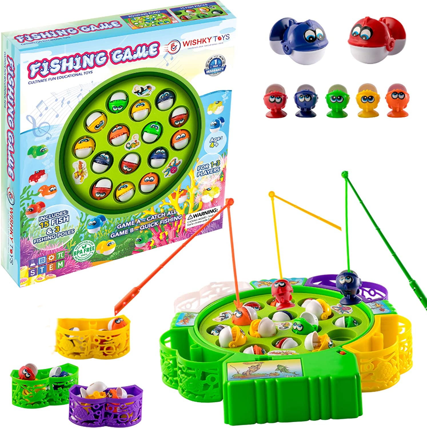 Fishing Game Pool Toys with Music- Fishing Toy for Toddlers Bath-tub  Outdoor Indoor Carnival Party Water Table, Poles Nets Fishes for Kids Age 3  4 5 6 Years Old Gift Summer 