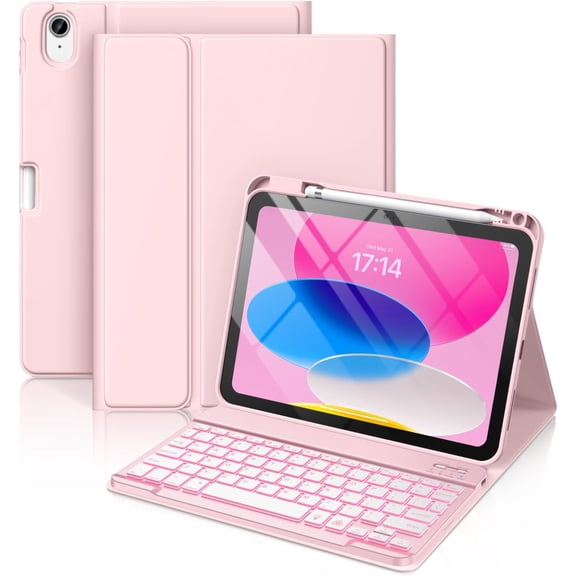 for iPad A16 11th 10th Generation Case with Keyboard - Wireless | Backlit Detachable Folio Keyboard Cover, Pencil Holder, for iPad A16 11-inch 2025 10th Generation 10.9 Inch 2022, Light Pink