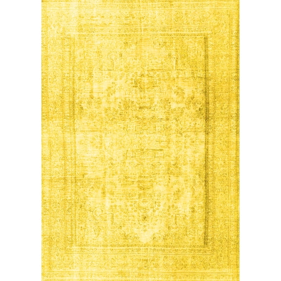 Ahgly Company Machine Washable Indoor Rectangle Persian Yellow Traditional Area Rugs, 5' x 7'