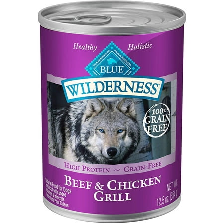 Blue Buffalo Wilderness High Protein Grain Free, Natural Adult Wet Dog Food, Beef & Chicken Grill 12.5-oz can (pack of 12)