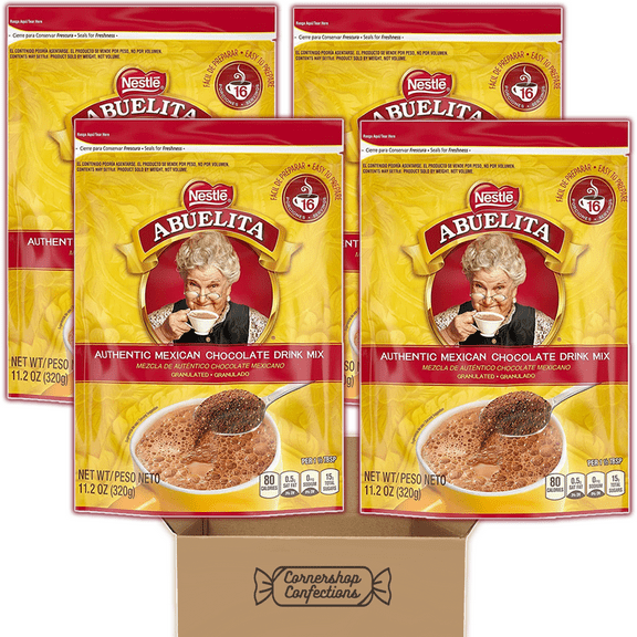 Abuelita Authentic Mexican Hot Chocolate Drink Mix 4 Bag Bundle Pack - Resealable Bags of Granulated Hot Chocolate Mix - Holidays, Winter Days, Coffee Substitute in Cornershop Confections Pack