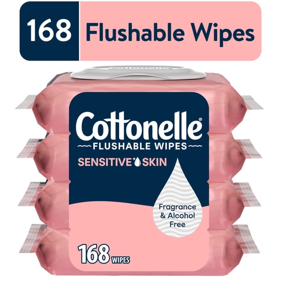 Cottonelle Fragrance Free Flushable Wet Wipes, 4 Flip-Top Packs