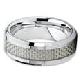 thumbnail image 2 of 8mm Polished Silver Tungsten Carbide Wedding Ring Beveled Edges Carbon Fiber Center Gray Band 10, 2 of 3