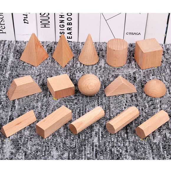 15pcs / Set Logs Stéréo Formes Géométriques Blocs de Construction Enfants en Bois Tôt Cognitive Éducative Assembler des Blocs de Construction