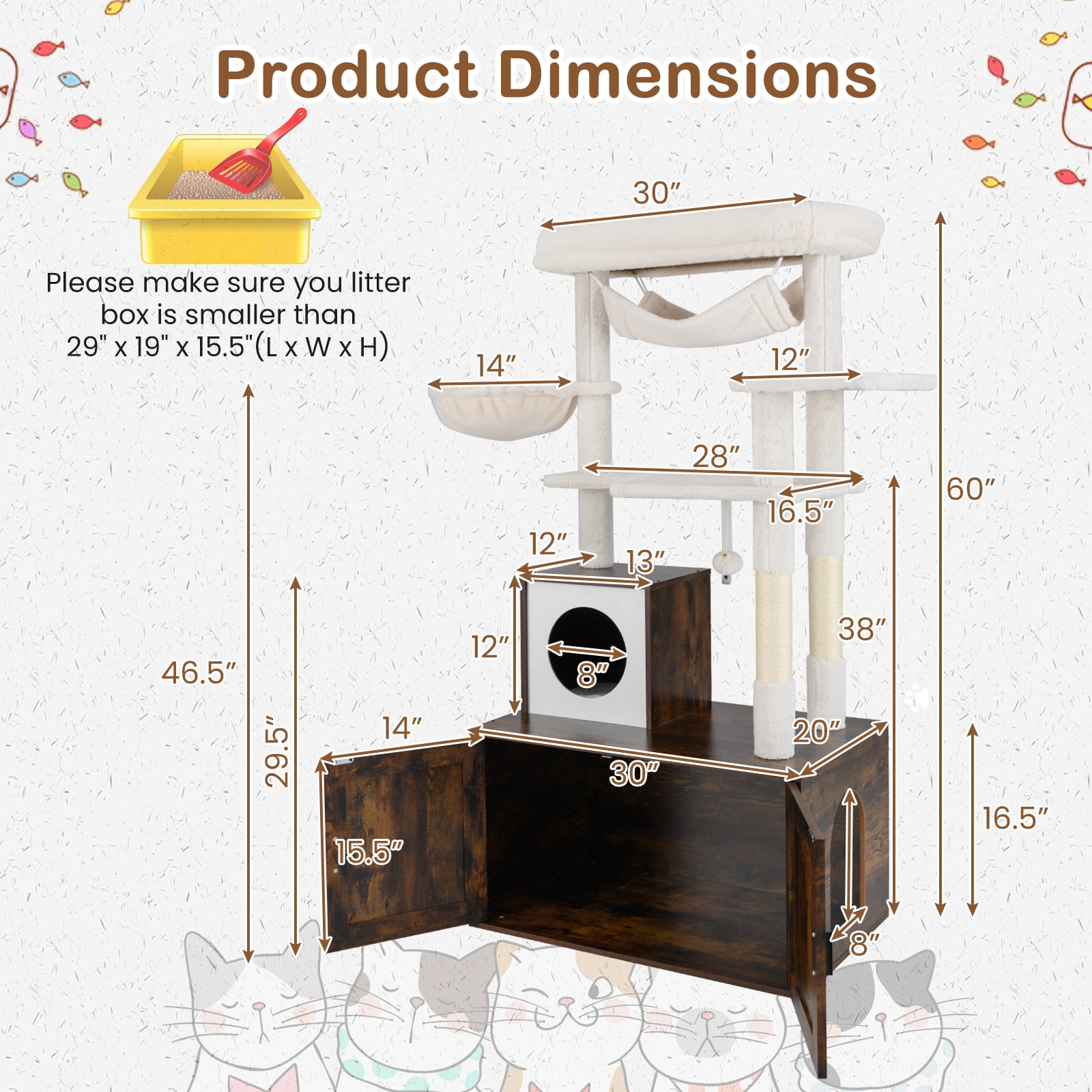 Gymax 59 inch Cat Tree w/ Litter Box Enclosure w/ Hidden Washroom Scratching Posts