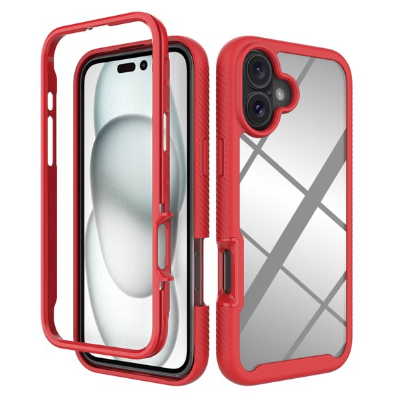 Clear Case for iPhone 16, Hybrid Silicone Durable 3-Layer [Not Yellowing][Military Grade Drop Protection] Shockproof/DropProof Protective Cover for iPhone 16,Red