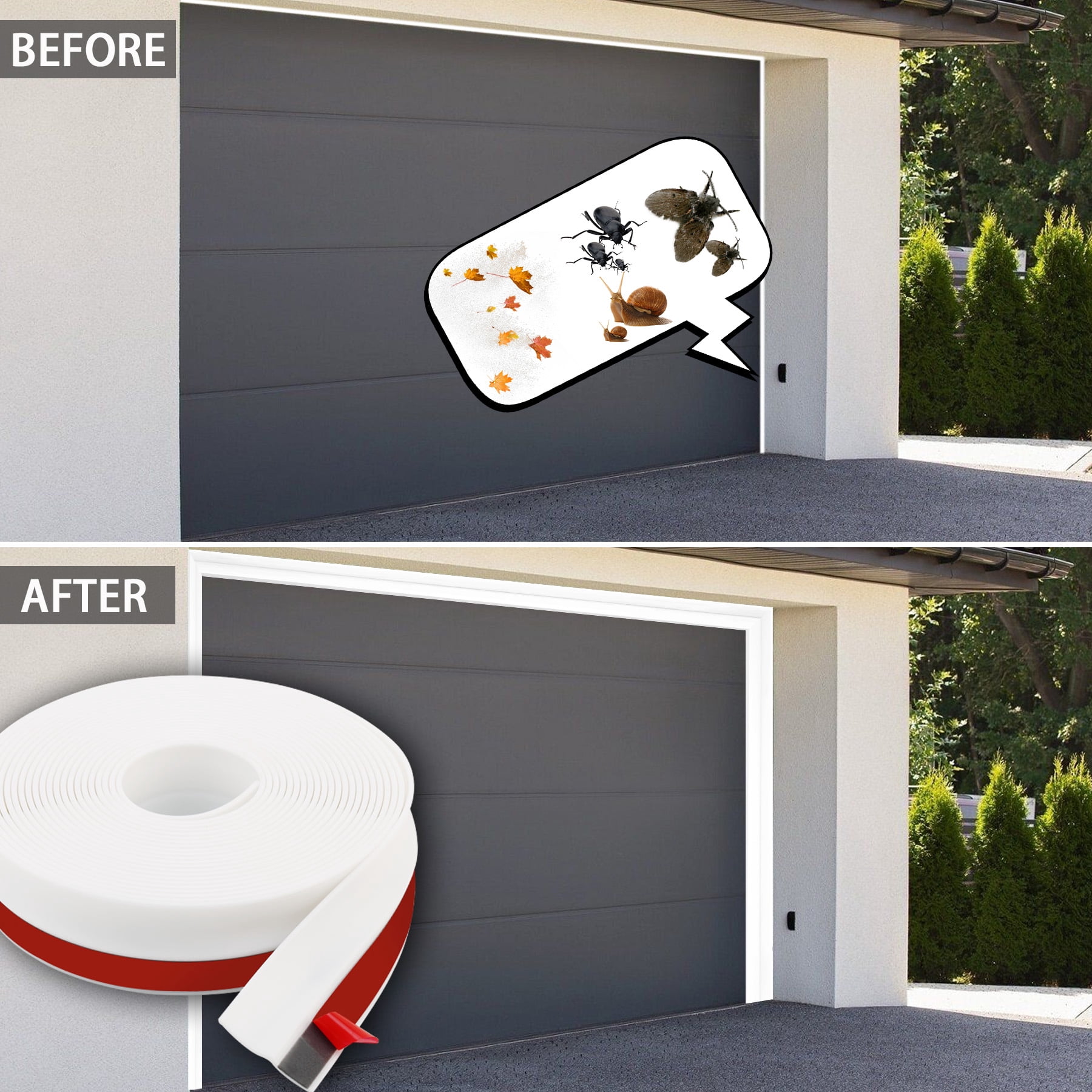 32.8ft Universal Garage Door Top and Sides Seal Strip, Waterproof Self Adhesive Professional Sealing includes 40pcs Screws, White