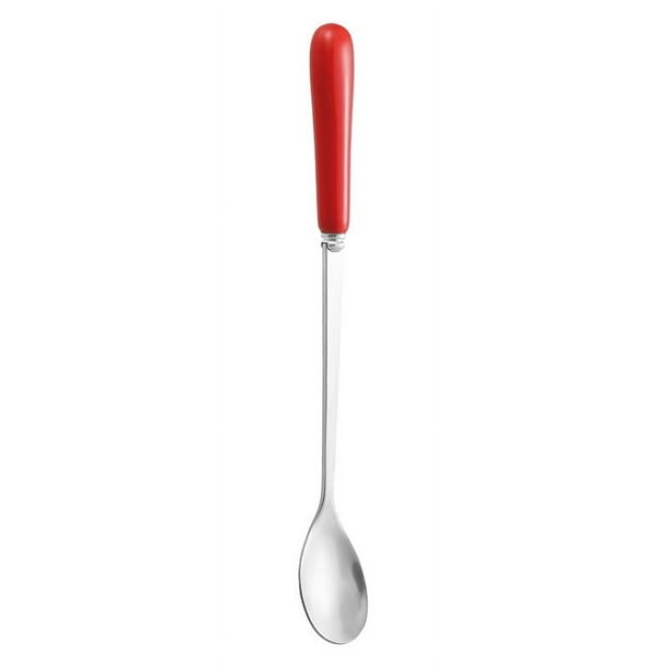 Xiao Hua Cubiertos de plata, 2 piezas, mango corto, cuchara de hielo de acero inoxidable, cuchara para helado de postre para el hogar, cuchara para revolver, color rojo plateado