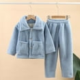 thumbnail image 2 of Byoo Flannel Toddler Girls Outfit Cozy Solid Button Down Lapel Collar Coat Pants Homewear Soft Kids Nightwear, 2 of 7