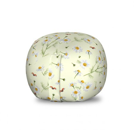 Daisy Storage Toy Bag Chair  Realistic Garden Botany Art with Chamomile Flowers and Buds with Flying Ladybugs  Stuffed Animal Organizer Washable Bag  Large Size  Multicolor  by Ambesonne
