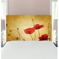 thumbnail image 1 of Poppy Flower Headboard, Flower and Buds on Ambient Dark Grunge Background Retro Effects Bohemian, Upholstered Decorative Metal Bed Headboard with Memory Foam, Twin Size, Cream and Red, by Ambesonne, 1 of 4