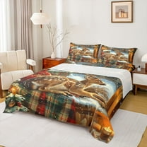 Homewish Animal Deer 4 Pieces Queen Sheet Sets for Female Men Adults,Merry Christmas Ultra Soft Flat Sheet,Xmas Festival Queen Fitted Sheet,Lightweight Room Decor