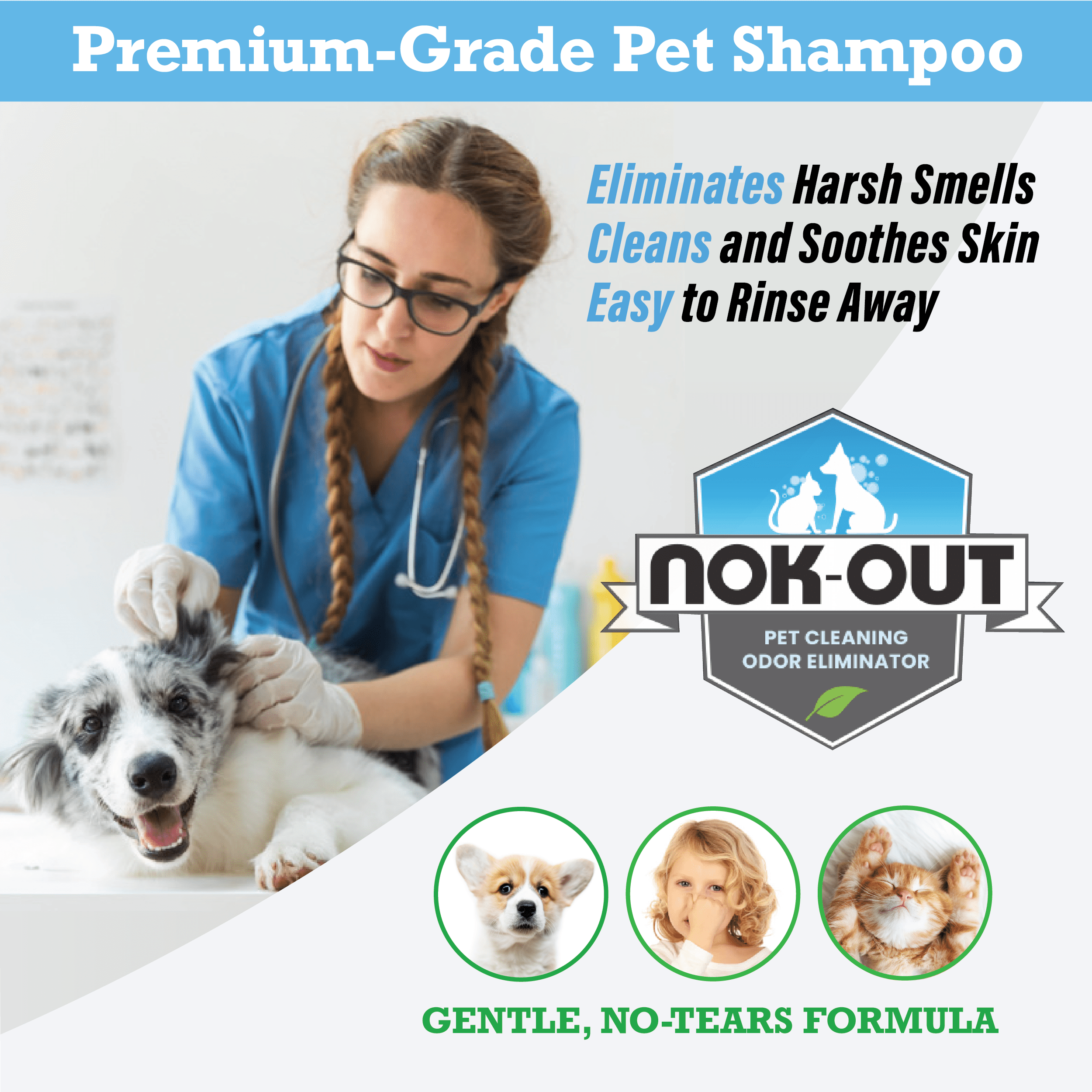 Nok-Out Premium Grade Pet Shampoo for Dogs and Cats, Veterinary Strength and Odor Eliminator Formula, 20 Ounce Bottle 4-Pack
