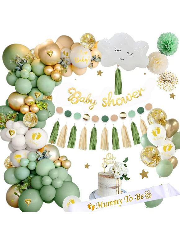 YANSION Sage Green Baby Shower Balloon Garland Kit Decorations Oh Baby Balloons for Boy Girl Woodland Theme Gender Neutral Party Supplies