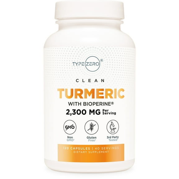 TypeZero Turmeric with Bioperine (2300mg per Serving) 120 Capsules - GMO Free, Gluten Free, 3rd Party Tested