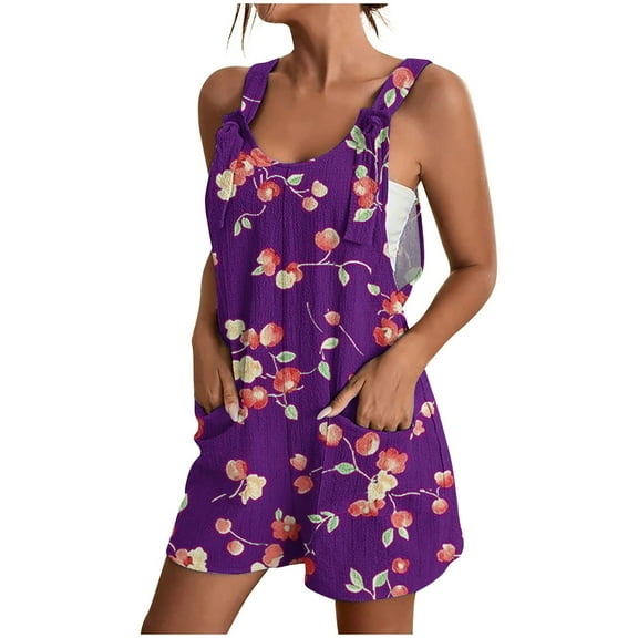 Kmdttou 2025 New Fashion Women's Summer Comfortable Casual Suspender Printing Shorts Pocket Jumpsuit Shorts with Pockets Clothes on Clearance!