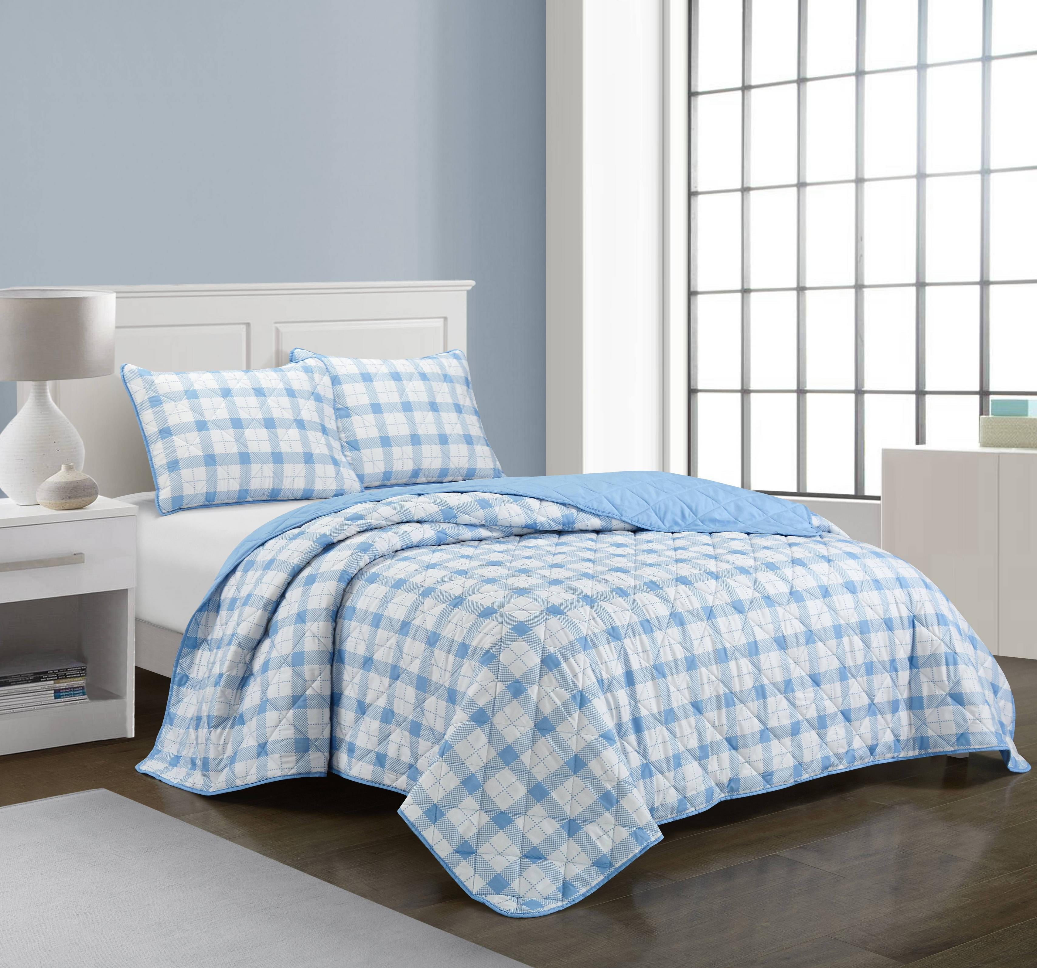 CASA Ultra Soft Gingham 3 Piece King Quilt Bedding Set