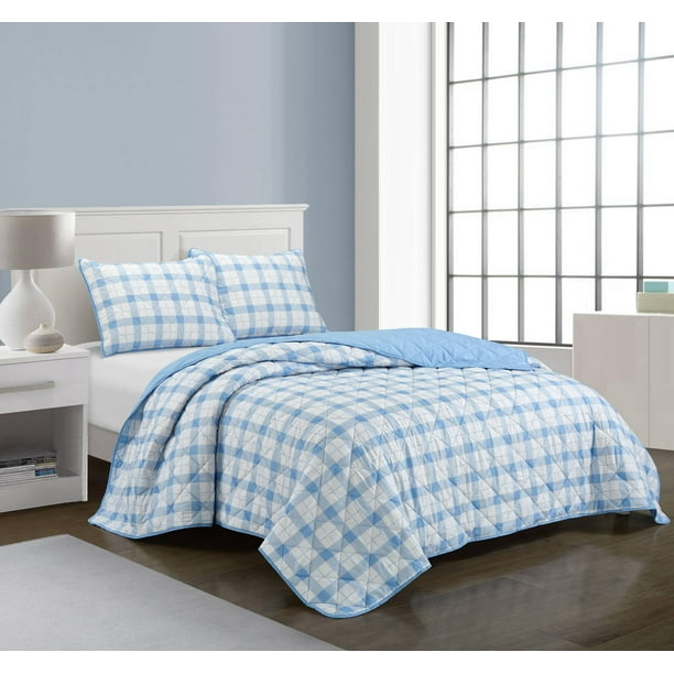 CASA Ultra Soft Gingham 3 Piece King Quilt Bedding Set