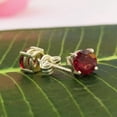 thumbnail image 4 of Gaspara Round Cut Red Garnet Stud Earrings for Women 925 Sterling Silver, 4 of 5