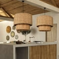 thumbnail image 5 of UEEYAC Double layer Natural Rattan Shade Traditional Drum Hanging Pendant Light, 5 of 13