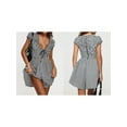 thumbnail image 2 of Rdhnmea Women's Y2k Mini Smocked Romper Gingham ​Deep V Neck Short Sleeve Boho Romper Dress Shorts Plaid Dress Beach Vacation Streetwear, 2 of 9
